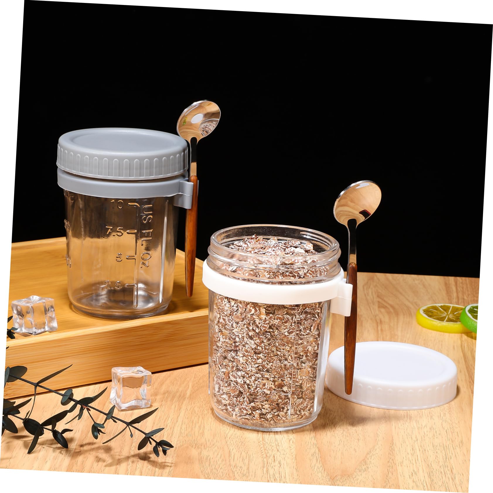 IMIKEYA 4 Stück Getreideaufbewahrungsglas 400ml aus Glas mit Deckel und Löffel Auslaufsicher für Küche und Vorrat Vorratsdose Glas mit Holzdeckel