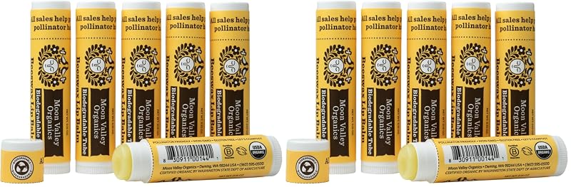 Bálsamo labial de cera de abelha Moon Valley Organics Sweet Honey, Pacote com 12
