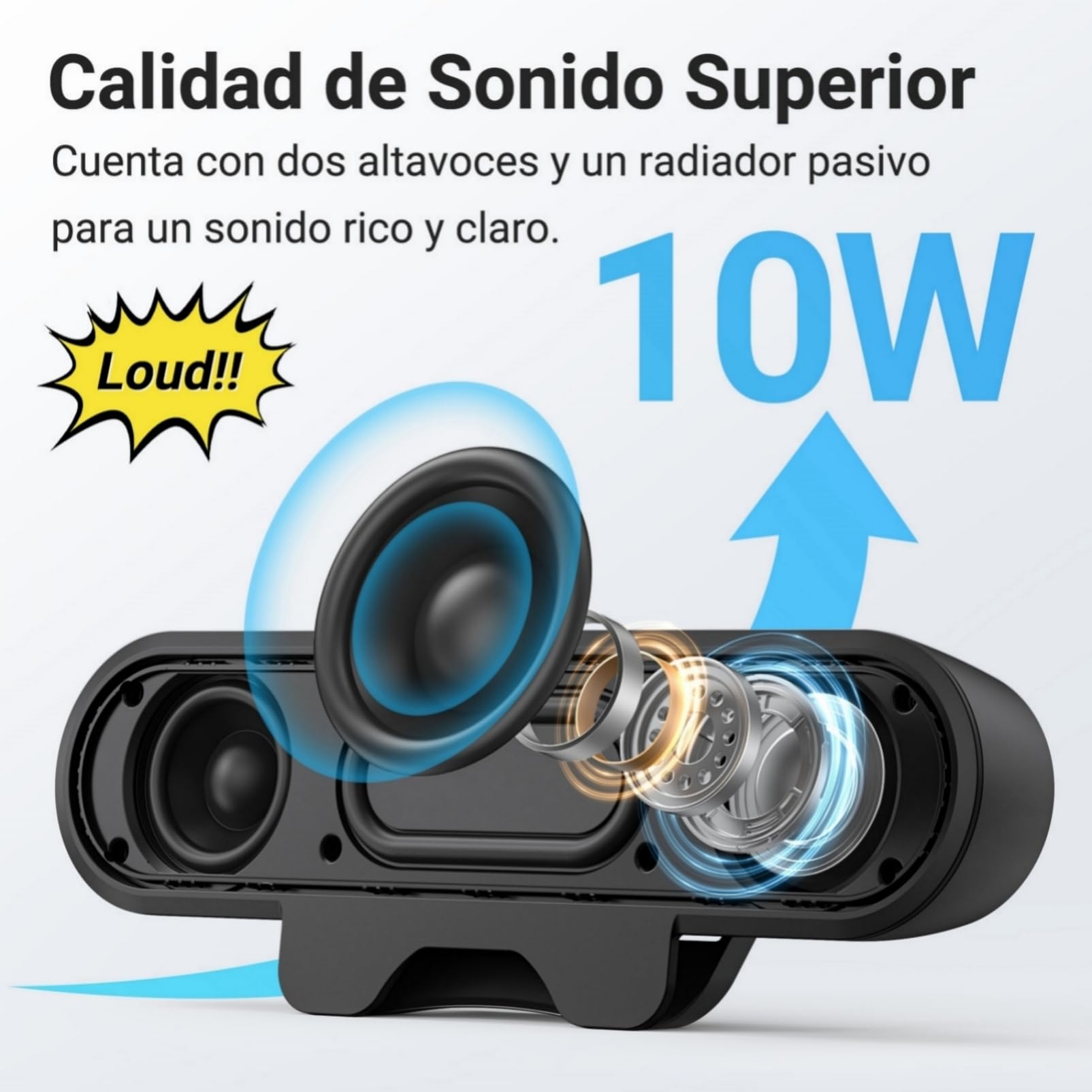Inwa Altavoz de PC, altavoz USB con clip, 10 W con sonido estéreo HD, para monitor de PC, portátil, teléfono móvil, escritorio, exterior, plug and play (negro)