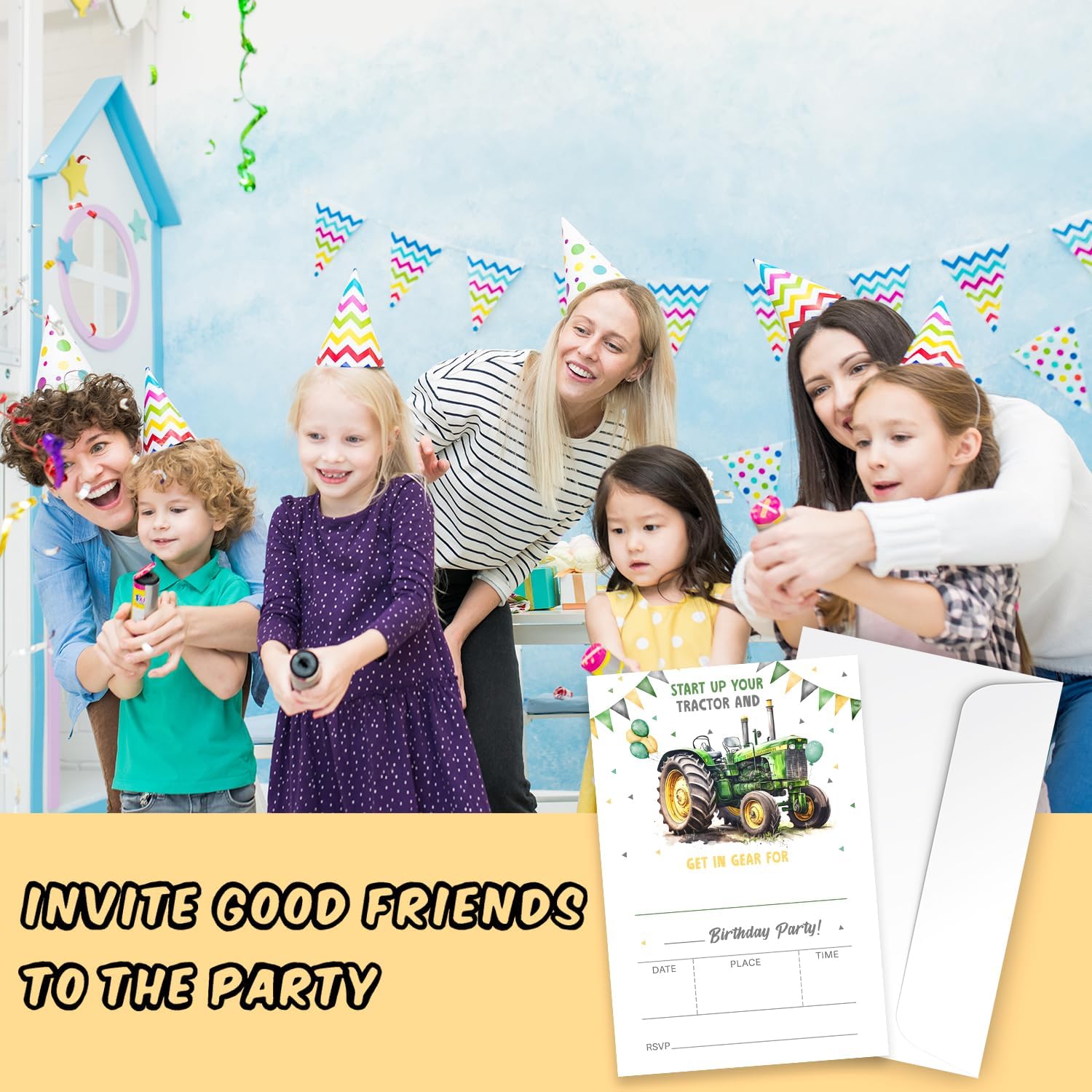 Zodvery Start Your Tractor Birthday Party Invitations Cards - Farmyard Green Tractor Party Invites for Girls Boy - Kids Fill in the Blank Invites Favors Supplies, 20 Cards with Envelopes set/B10 image 5