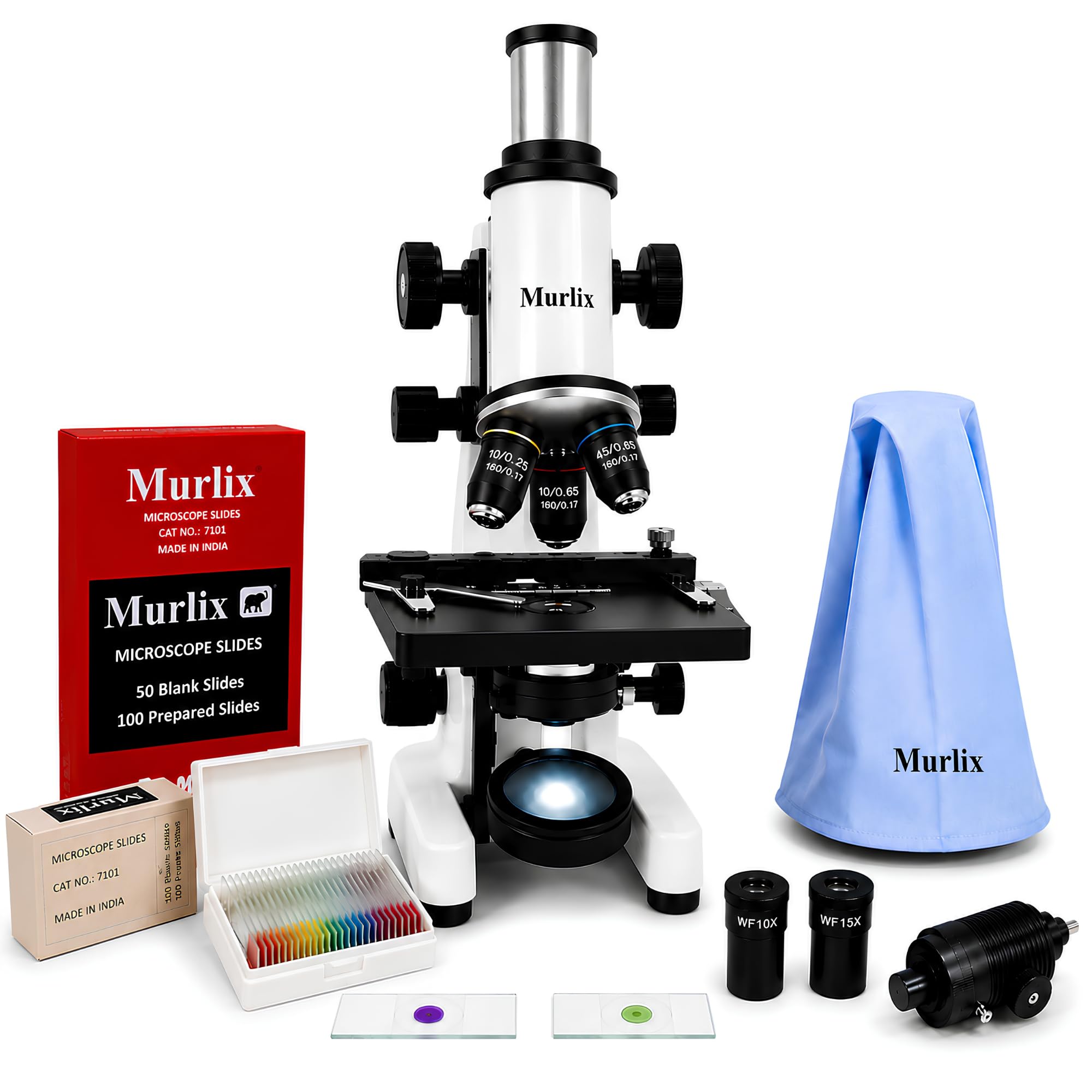 monocular compound medical microscope with led lamp | 100x–1500x biological microscope | abbe condenser, mechanical stage | 50 blank & 100 prepared slides