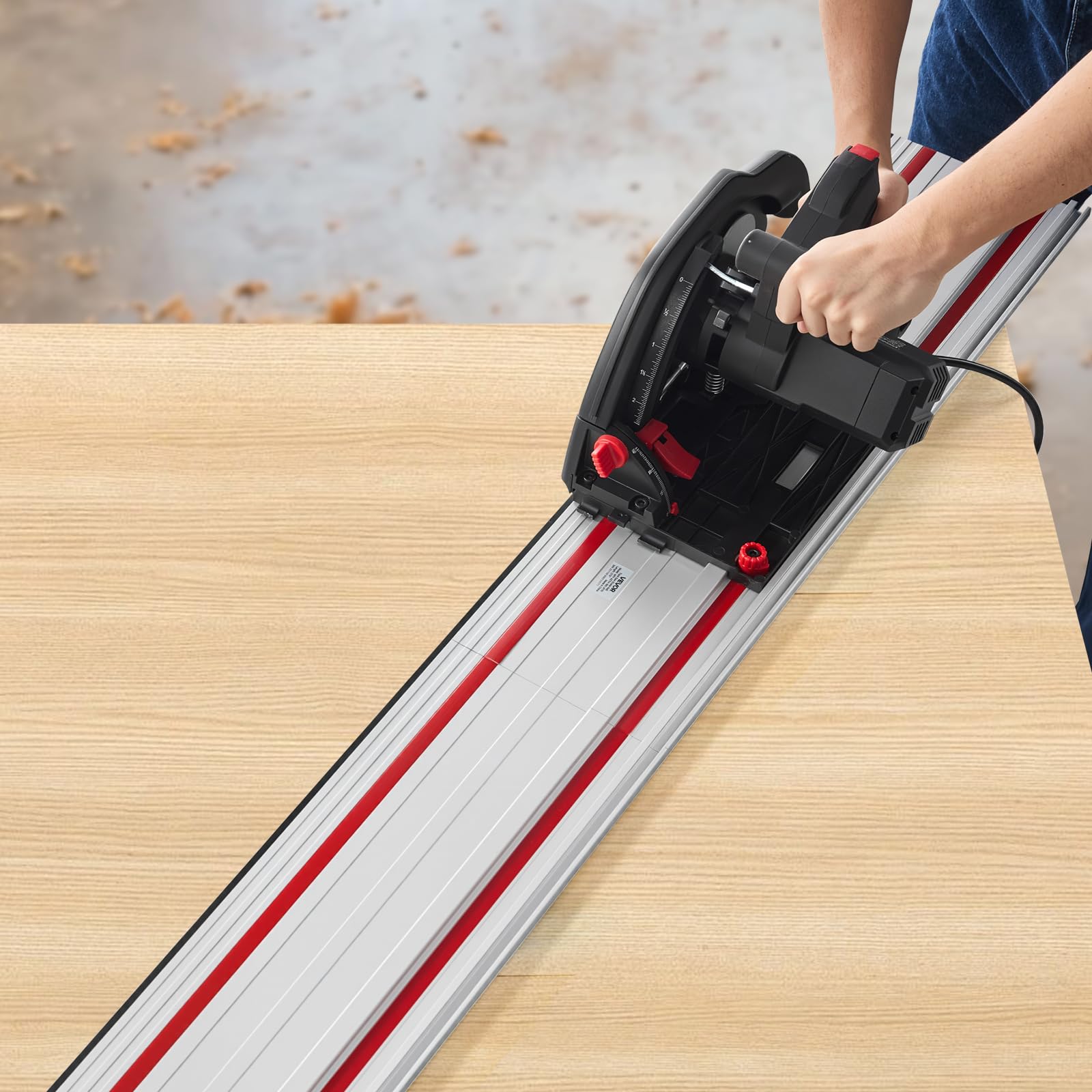 VEVOR Riel Guía para Sierra de Mesa, Rango de Corte de 279,4 cm, Incluye 4 Rieles Guía de Aluminio Extruido de 698,5 mm y 3 Conectores, Compatible con Makita, Festool y WEN, para Carpintería