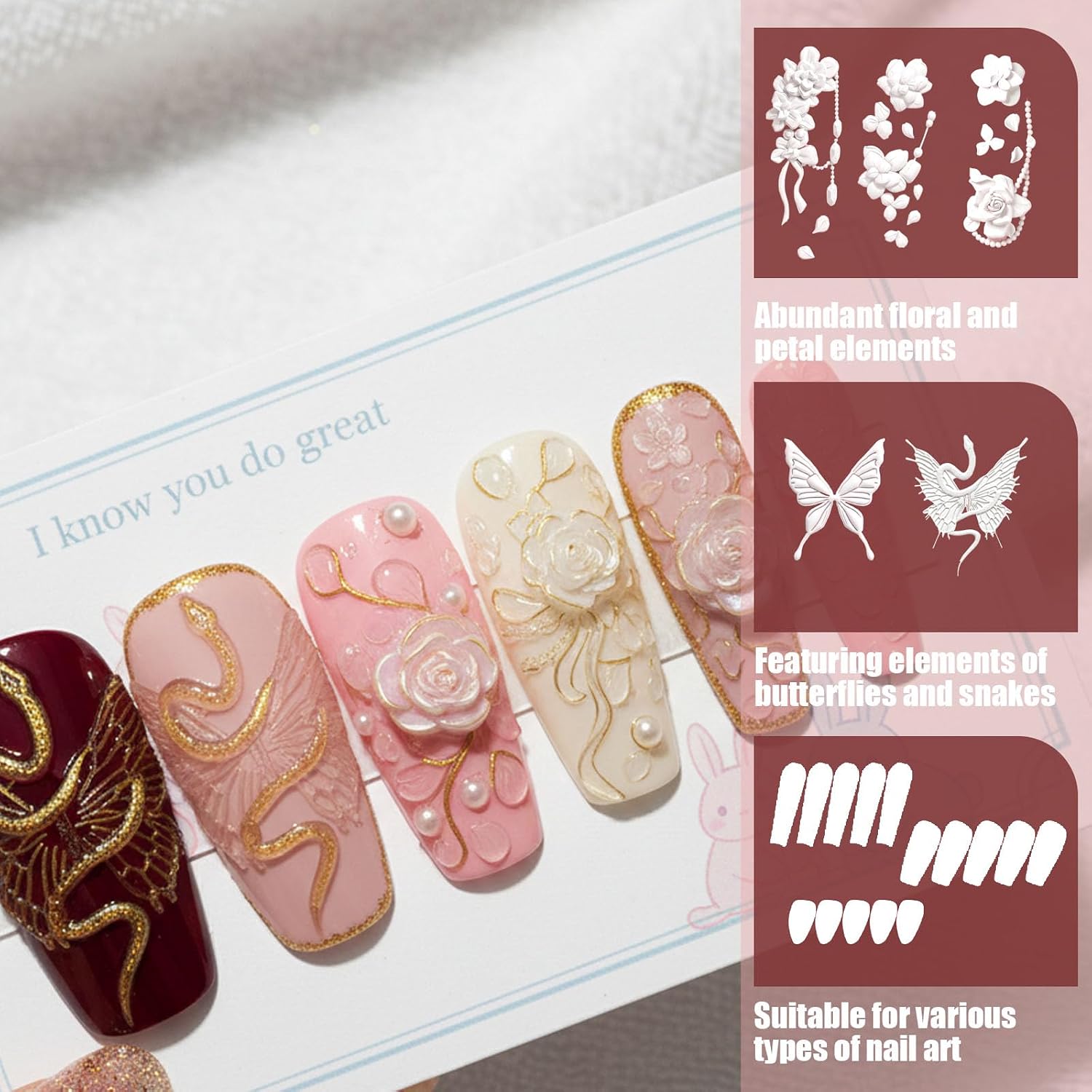 Flower Nail Molds for Nail Art, 3D Rose Flower Silicone Nail Art Mold | easy to clean use, Gel Nail Charms Manicure Decoration Tools, DIY Nails Gel Polish, Reusable Nail Silicone Mold