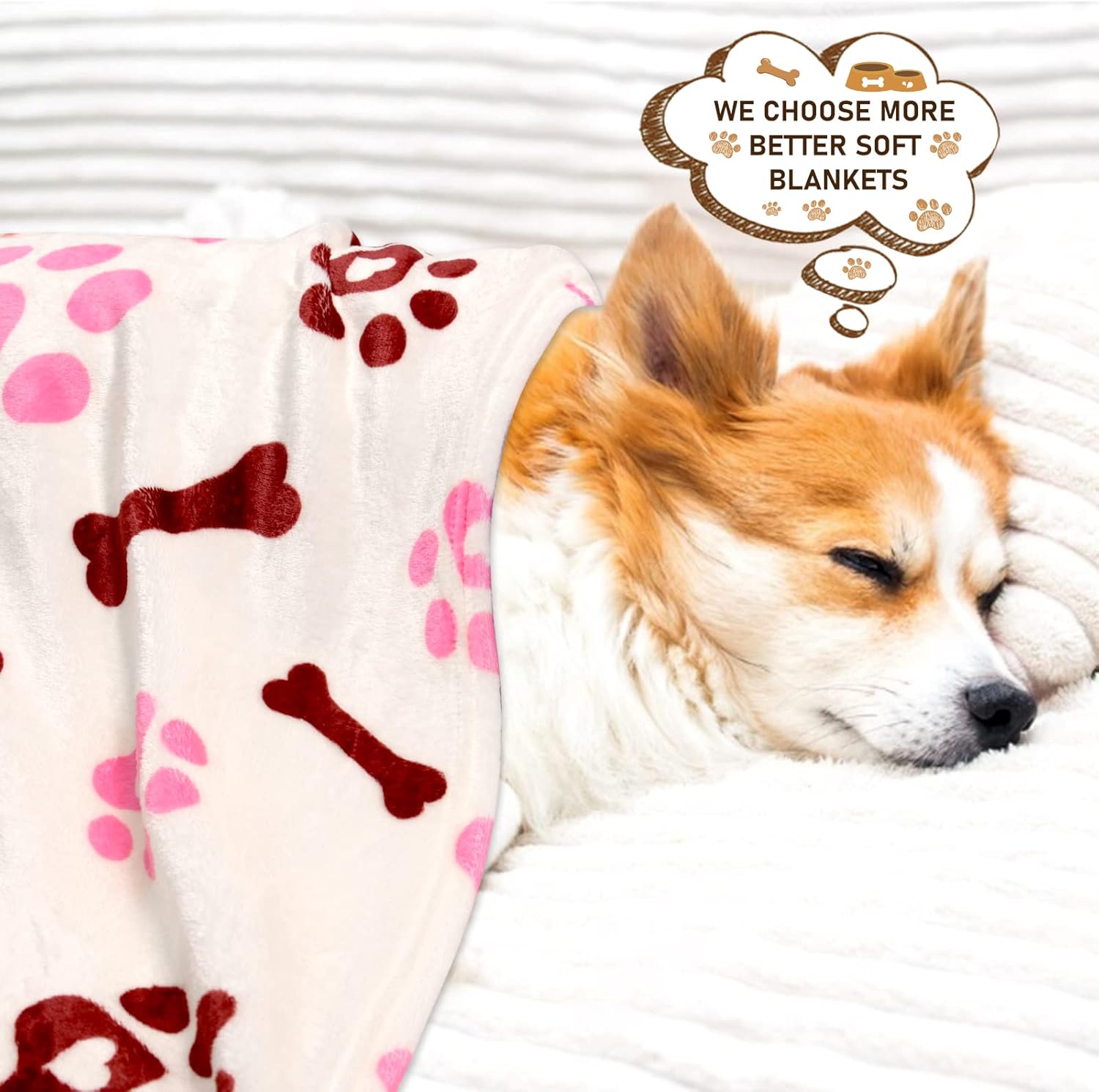 Rezutan Dog Blankets for Large Dogs, Medium Dog Blanket Soft Fluffy Premium Fleece Flannel Throw for Pet Puppy Cat Paw Blanket, Pink White, 50x60 inch - Image 7