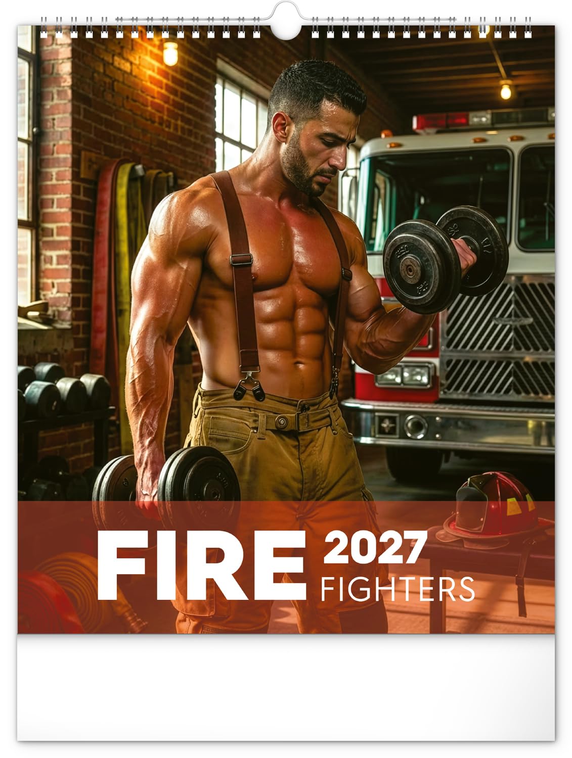 Calendrier spirale 2027 Sexy Homme Pompier Firefighter format 30x34cm (ps) + offert un agenda de poche
