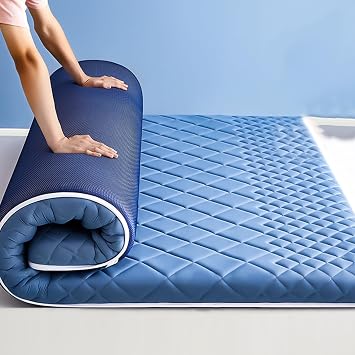 Blue6cm,120x190cm, Floor Futon Mattress Topper Thicken 6Cm/9Cm Quilted Bed Mattress Topper Foldable Bed Mattress Sleeping Pad Breathable Floor Lounger Guest Bed for Camping Couch