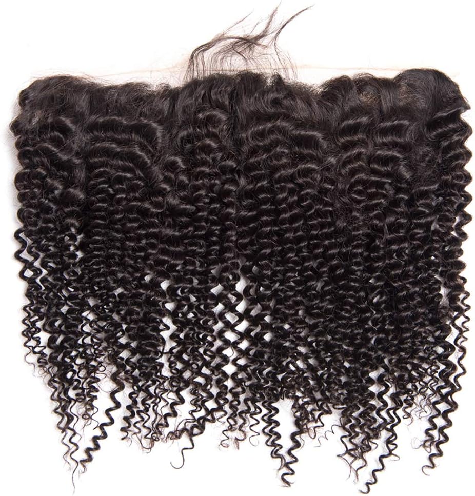 13X4 Lace Frontal Kinky Curly Virgin Brazilian Human Hair Soft Swiss Lace Clousre Frontals with Bleached Knots Baby Hair Natural Color