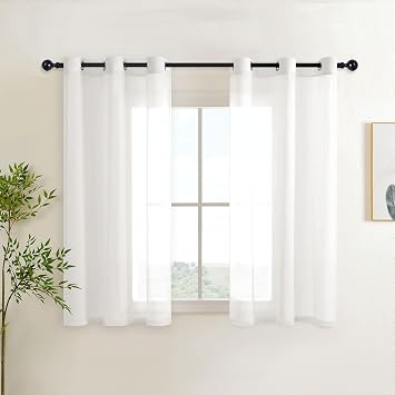 DWCN White Sheer Curtains Semi Transparent Eyelet Voile Curtains 54 Drop