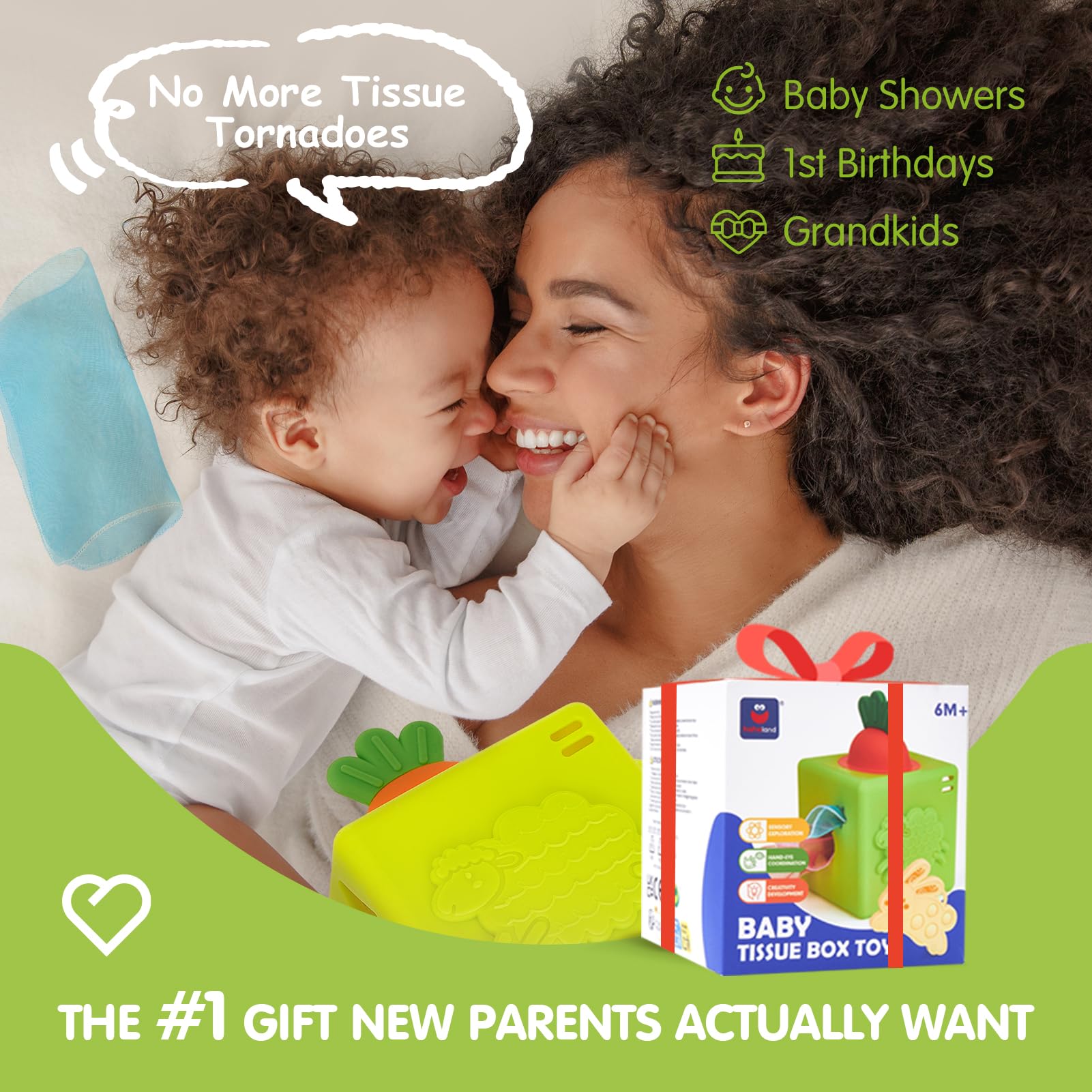 hahaland Juguetes Bebes 6-12 Meses - Caja Pañuelos de Silicona con Pop-up Interactivo, Espejo - 6 in 1 Cubo Actividades Montessori Bebe 6 Meses Regalo 1 año