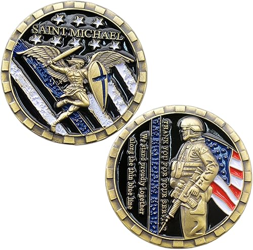 Glamtune EEUU Policía Policía Oficial Challenge Coin Saint Michael Thin Blue line Oración Militar Moneda