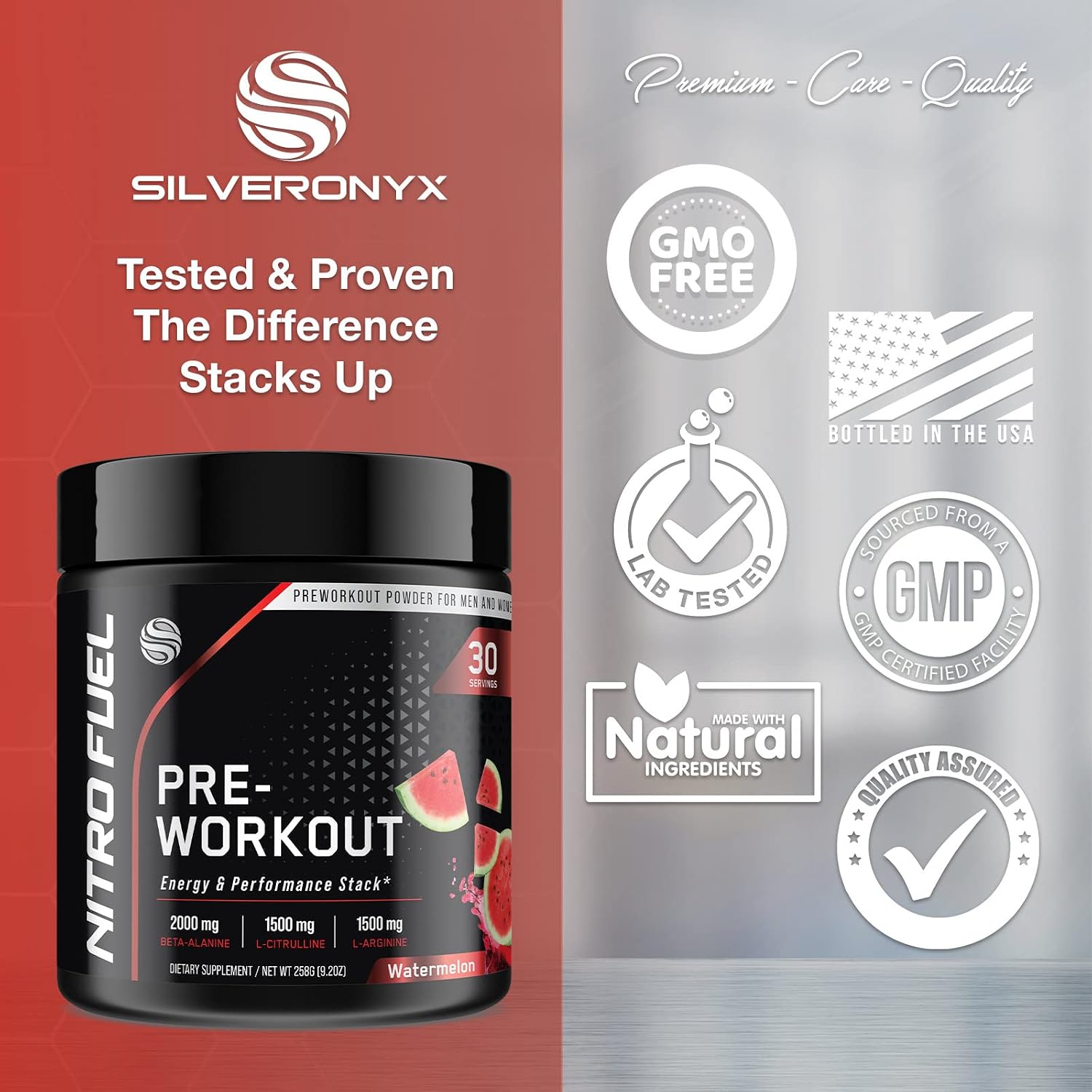Pre-Workout Powder with Caffeine, L-Arginine & Beta-Alanine for Energy, Endurance & Strength - Watermelon Preworkout Energy Supplement for Men & Women, Non-GMO, Gluten-Free, No Creatine - 30 Servings