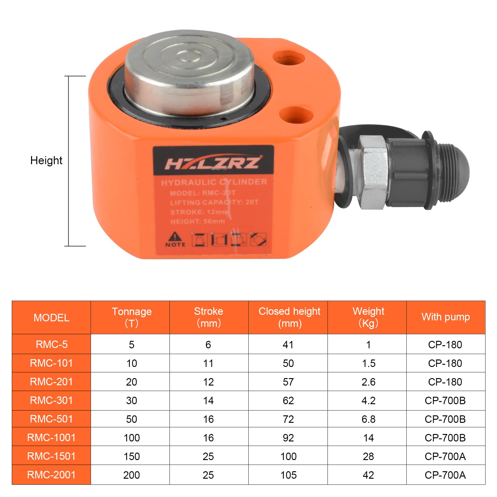HZLZRZ 10 Ton Hydraulic Cylinder Jack with CP-180 Manual