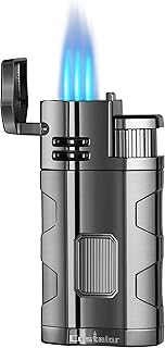 Torch Lighter Triple Jet Flame Refillable Butane Cigar Lighter with Cigar Punch Rest Holder - Butane Not Included