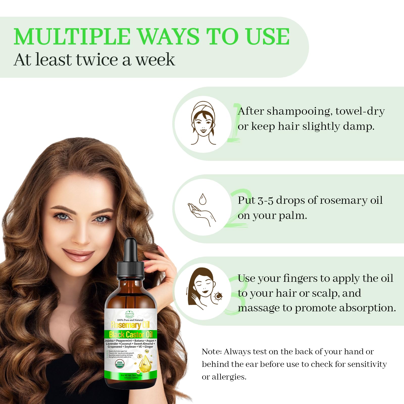 Aceite de romero para el crecimiento del cabello con ricino, mezcla orgánica prensada en frío, aceite natural para el cuero cabelludo, alivia la picazón del cuero cabelludo, repara el cabello seco y 9