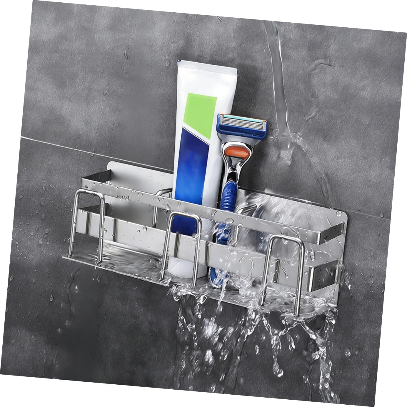 1PC Stainless Steel Toothbrush Holder for Wall Mounted No Punch Design Elegant Bathroom Organizer for Toothbrush and Toothpaste Storage Space Saving Silver Rack