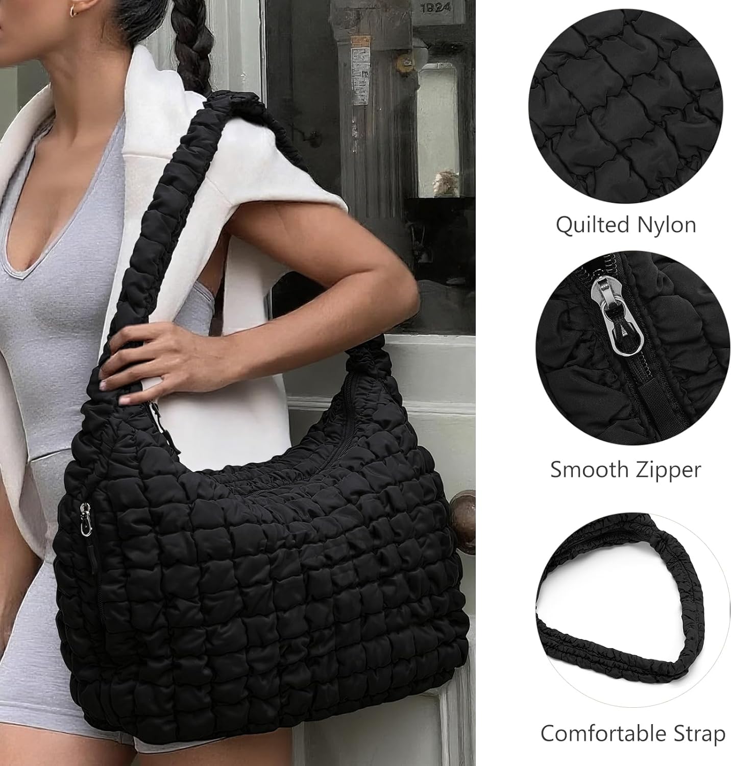 Large Puffer Shoulder Bag, Quilted Tote Bag for Women Puffy Crossbody Hobo Bag Handbags for Daily Use