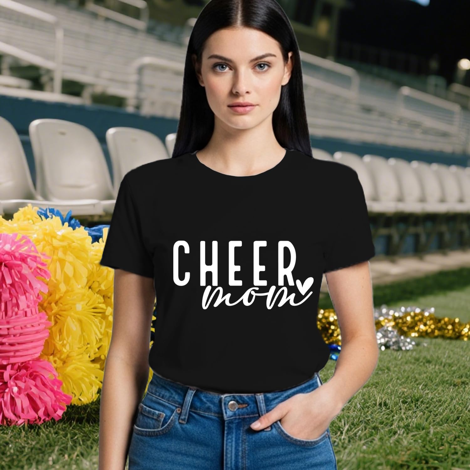 Cheer Mom Shirt for Women Game Day Mama Tshirt Mama Cheerleading Tee Tops - Image 3