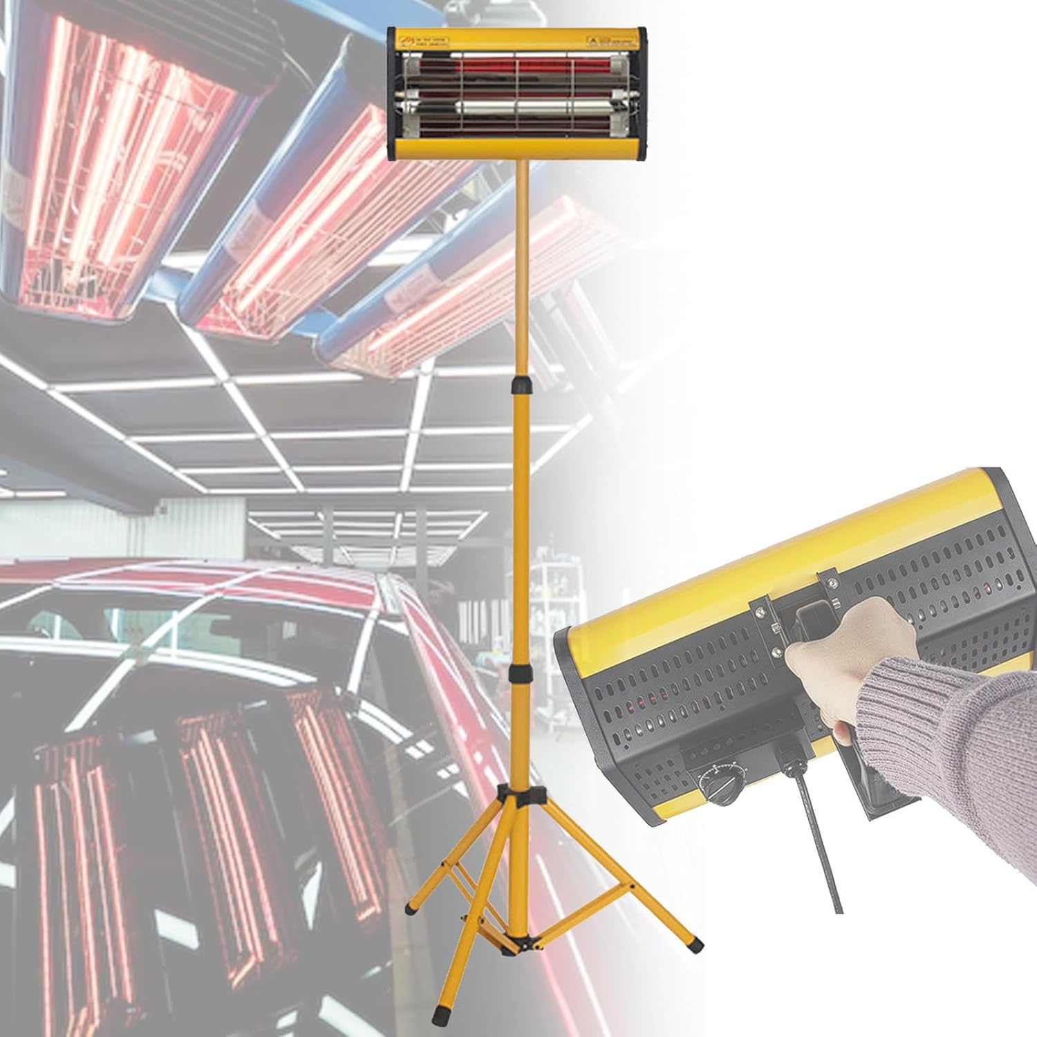 Car Body Repair Paint Drying Lamp, 1050W Shortwave Infrared Paint Curing Lamp, Handheld Infrared Paint Curing Lamp, with Adjustable Foldable Bracket,110V