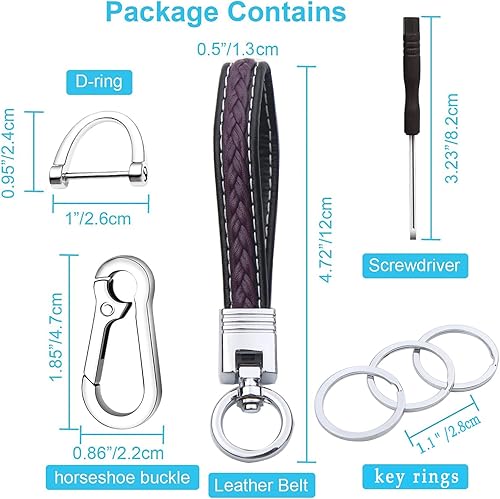 Miniatura 2 de Llavero de cuerda tejida, llavero de cuero de microfibra, llavero de llaves de coche con 3 llaveros y 1 anillo D