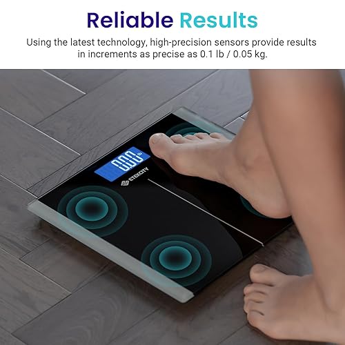 Vista 2 de Etekcity Báscula de baño digital de peso corporal con tecnología Step-On, resultados confiables con medidas de alta precisión, gran pantalla LCD