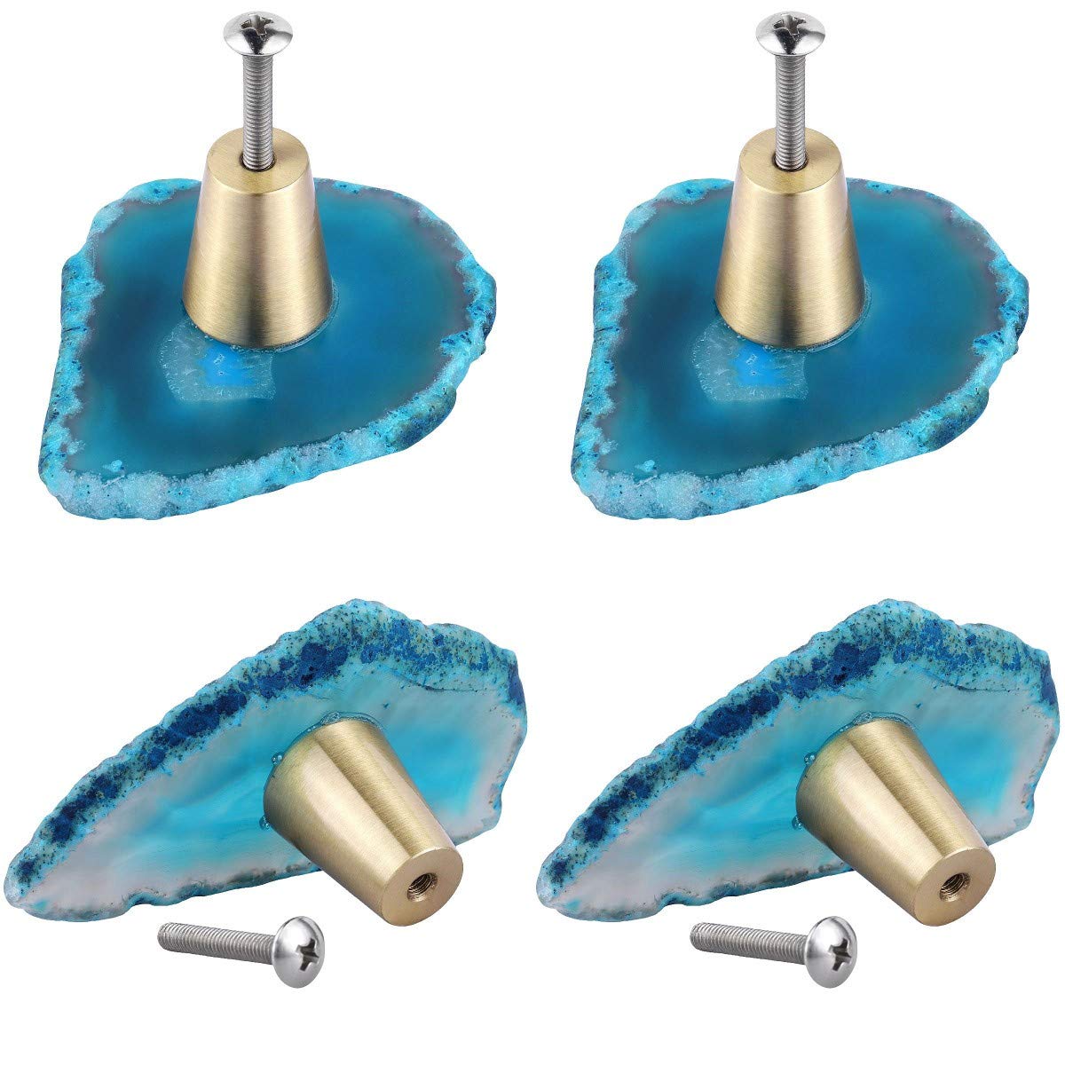 Boutons de placard en agate bleue Mookaitedecor - Lot de 4 poignées avec vis pour meuble