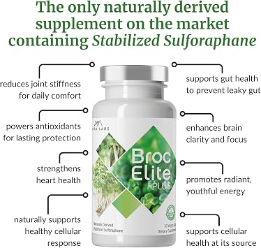 Mara Labs BrocElite Plus | Stabilized Broccoli Sulforaphane | 30 Capsules | Stabilized Broccoli Sulforaphane Supplement | Glyphosate Residue Free Certified Third-Party Tested | Vegan