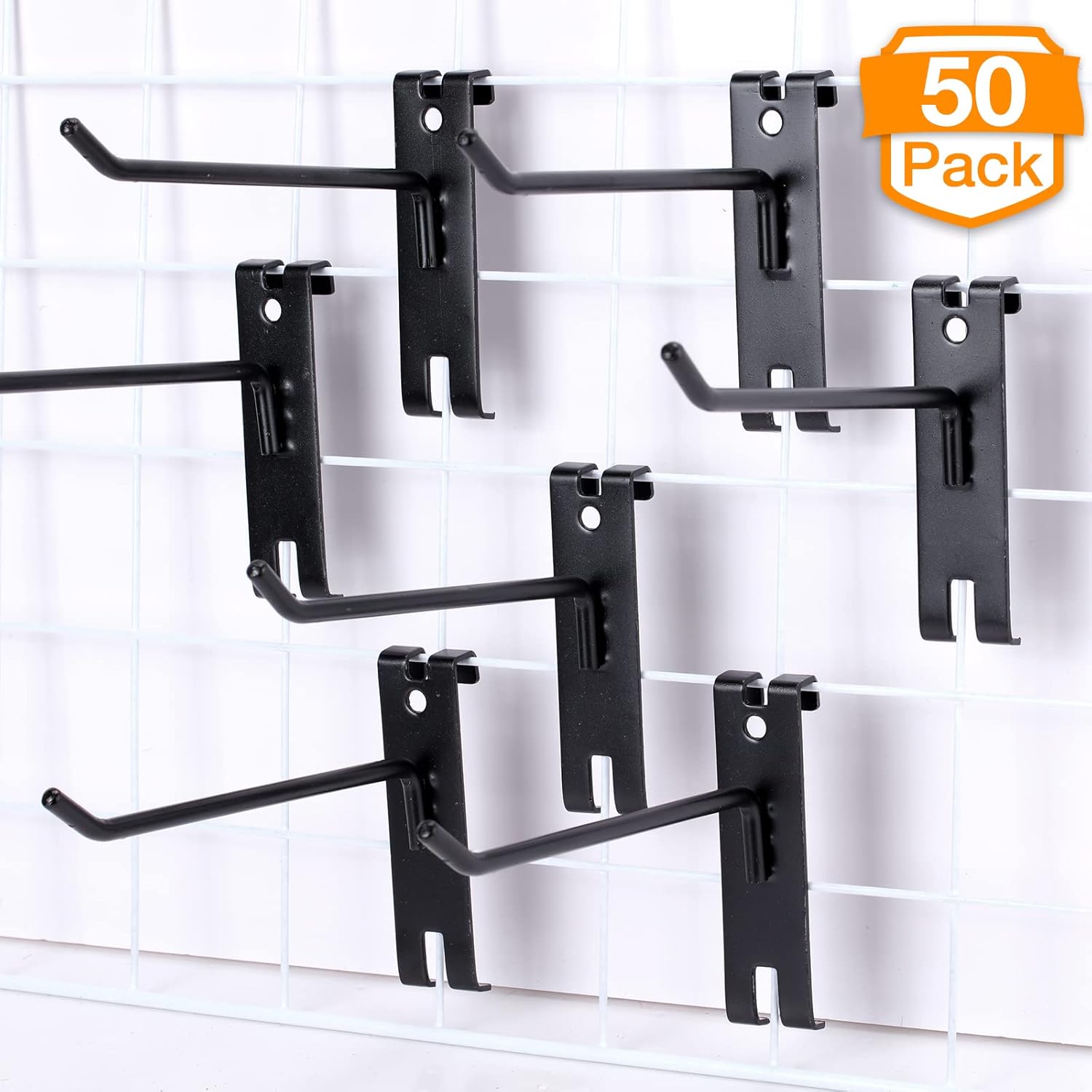 Chumia 50 Pcs 4/6/8/10 Inch Gridwall Hooks Gridwall Peg Hooks Black Wall Grid Accessories for Grid Wall Panels Retail Shop Trade Show Display Home Office Garage Storage Supplies(6'')