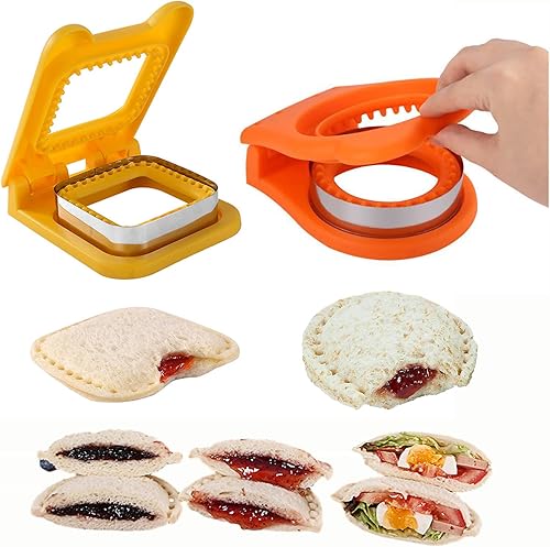 Cortadores de sándwich para almuerzo de niños, cortador de sándwich y sellador, máquina de sándwiches sin cortar, juego de 2 piezas (redondo y