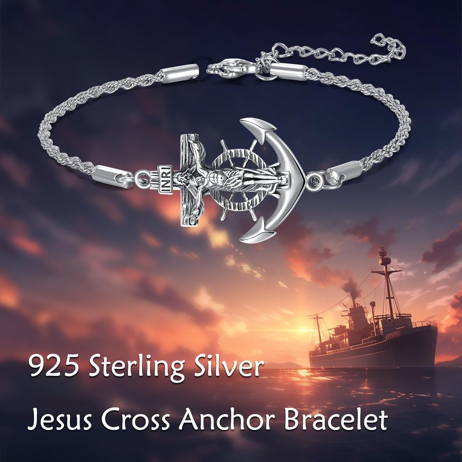 Cross Bracelet 925 Sterling Silver Jesus Bracelets Christian Jewelry Gifts for Men Women
