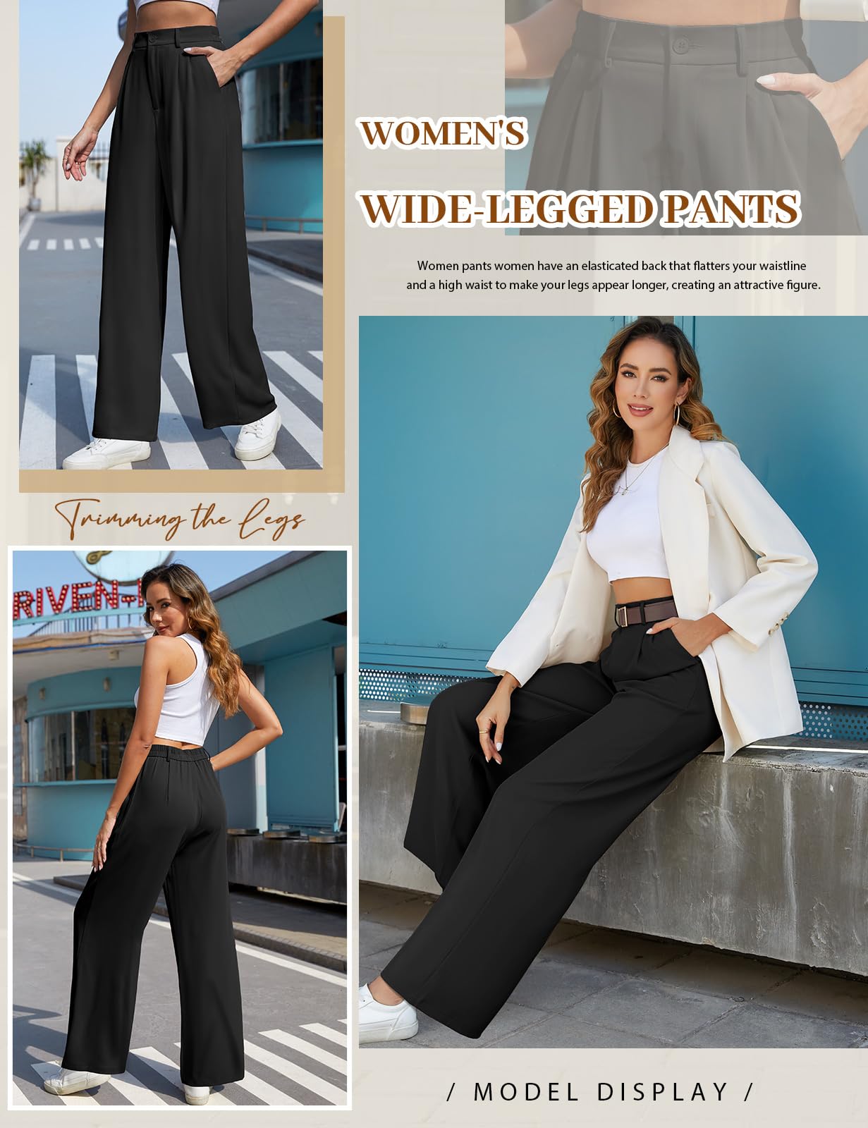 CMTOP Pantaloni Donna Eleganti Pantaloni Leggeri Donna Estivi Vita Alta Pantaloni Lunghi Casual Gamba Dritta Palazzo Tinta Unita Morbidi Pantaloni Larghi Comodi Pantalone con Tasche