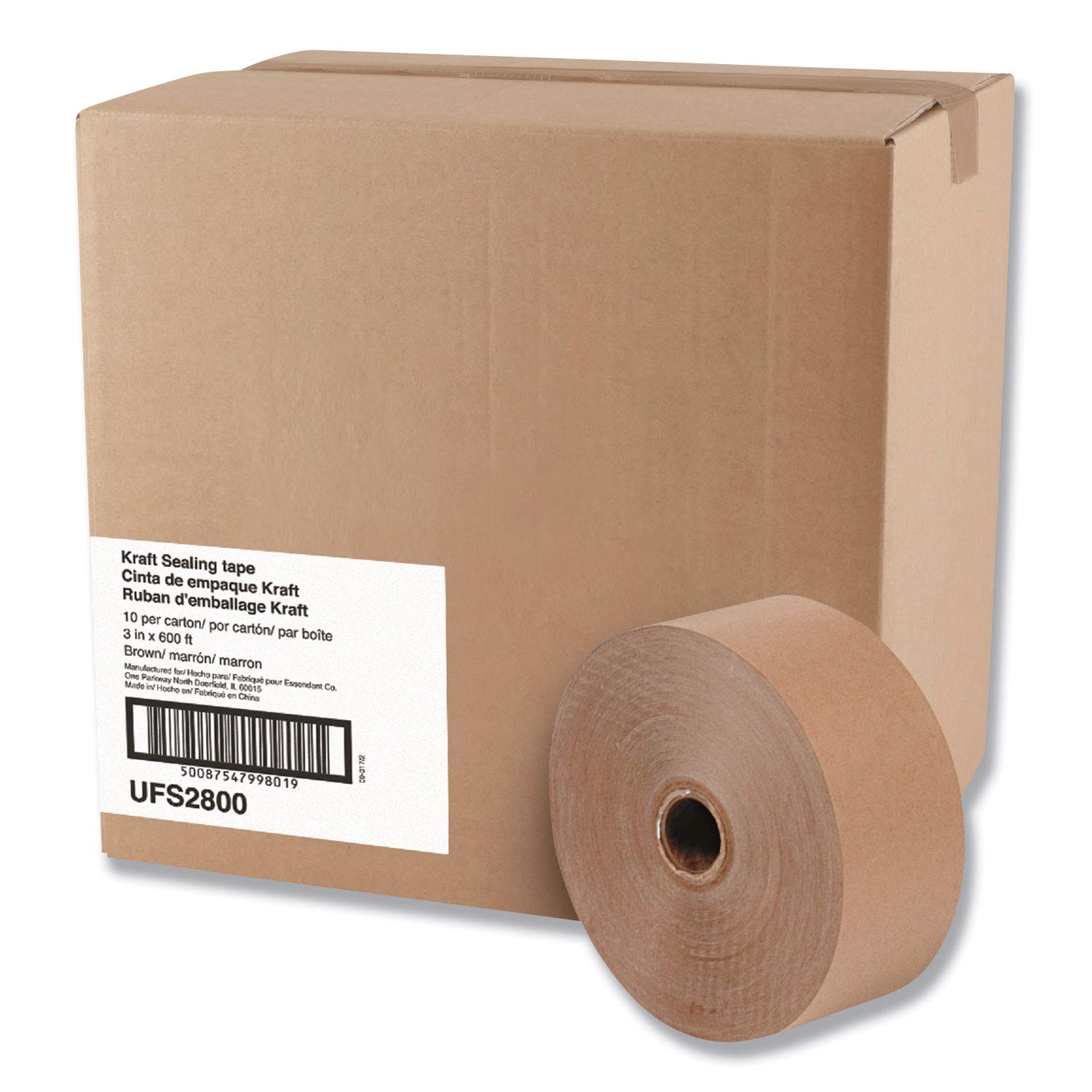General SupplyGummed Kraft Sealing Tape, 3" Core, 3" X 600 Ft, Brown, 10/Carton