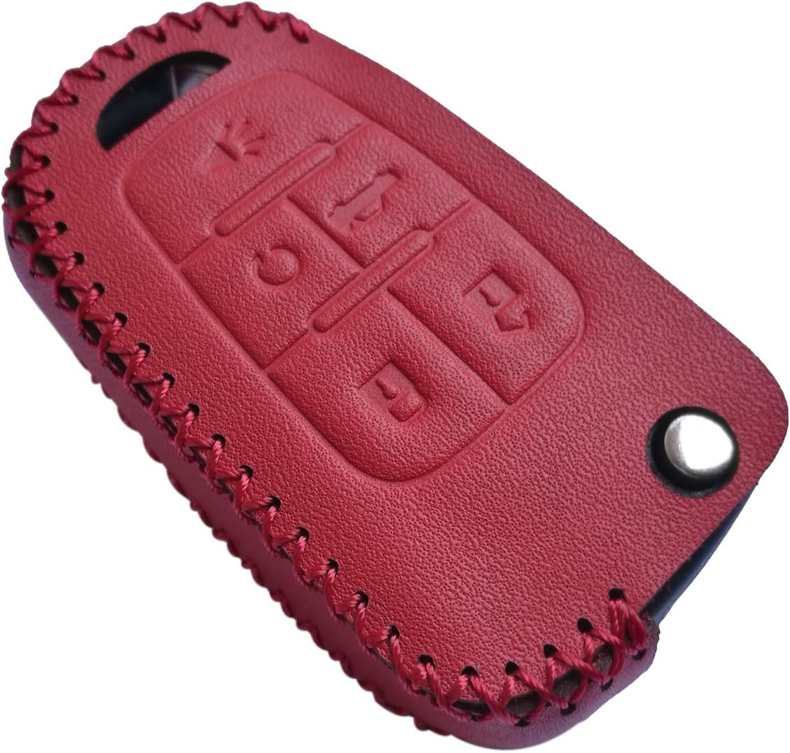 Coolbestda Leather Flip 5button Key Fob Cover Keyless Jacket Protector Remote Case Accessories for Chevrolet Equinox Camaro Cruze Malibu Sonic Buick Lacrosse Verano Encore