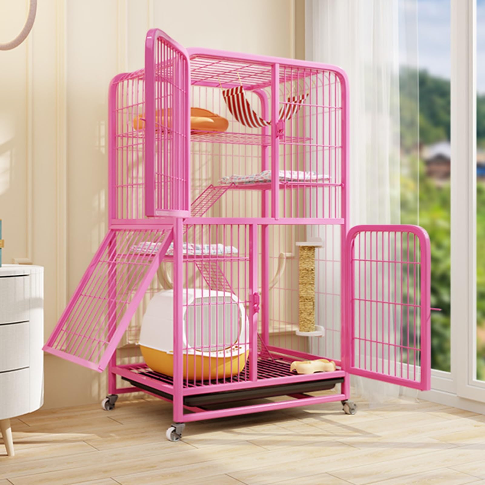 Catio enclos chat extérieur rose grand espace cage chat intérieur amovible avec abri