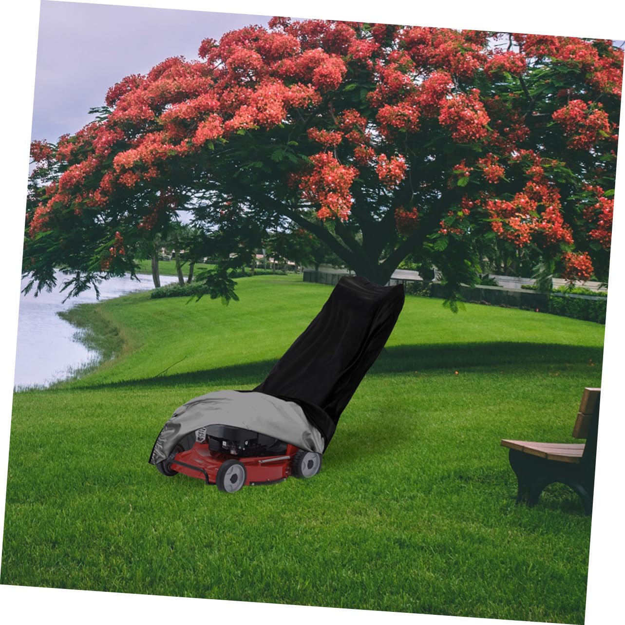 Abaodam Lawn Mower Cover Tighten Cord Waterproof Foldable Heavy Duty Includes Storage Bag