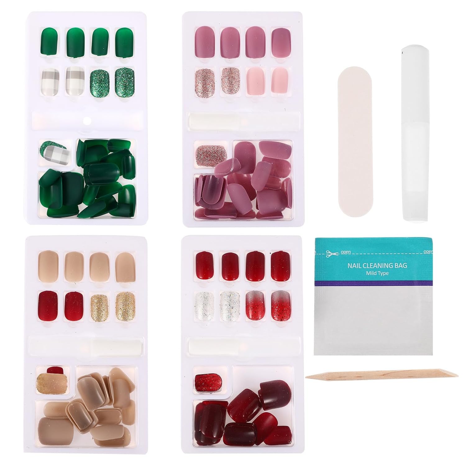 Fake Nails Reusable 120pcs Short Matte 4 Packs Full Cover Press on Nail Tips and DIY Manicure Supplies Everyday Wear