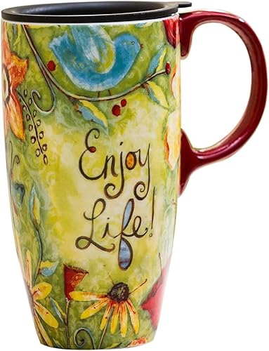 CEDAR HOME Taza de cerámica del café de la porcelana de la taza del té del latte con la tapa 17oz. disfruta de la