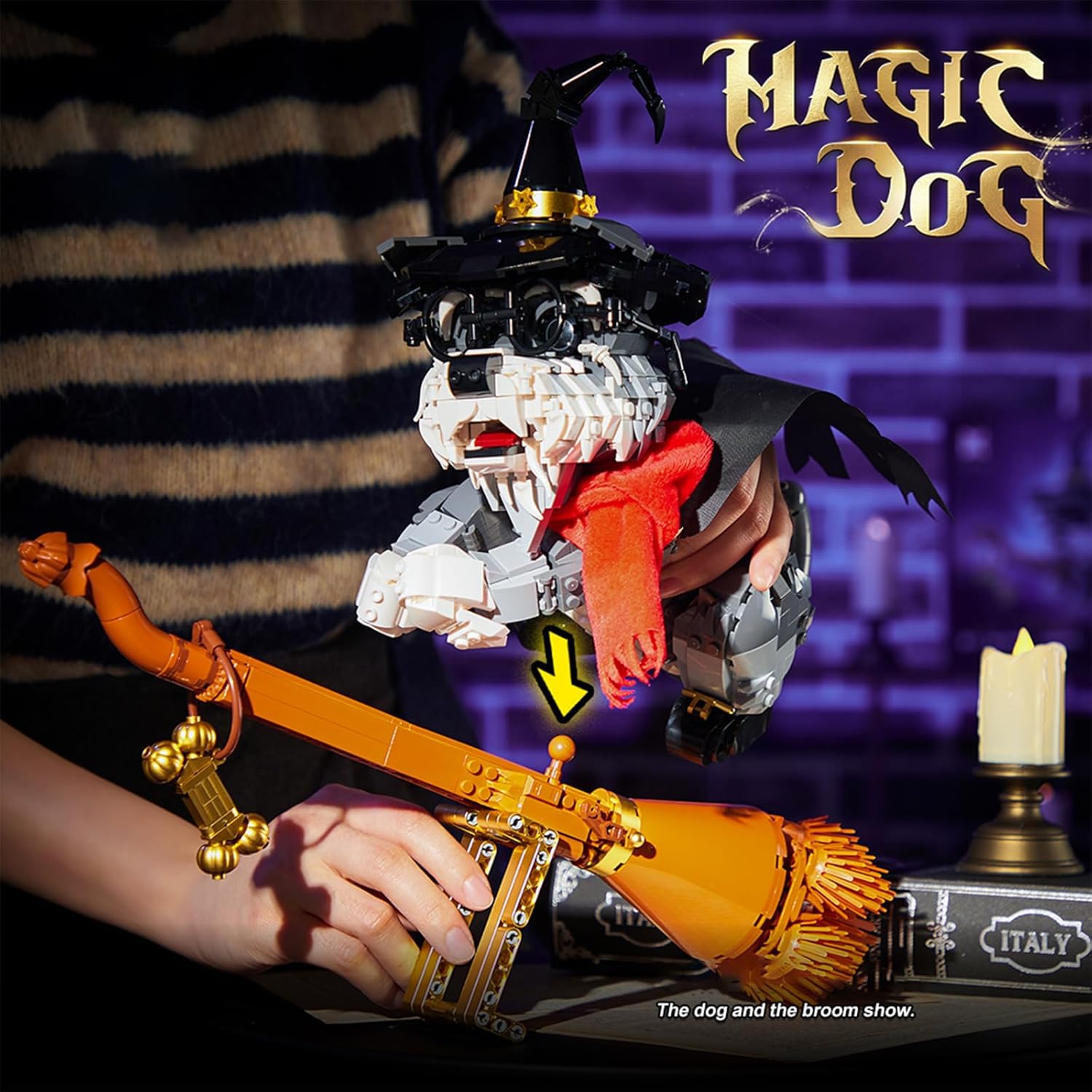 Mini Schnauzer Magic Building Blocks, Adorable Wizard Dog Model Toy Kit, Halloween Animal Decorations for Living Room and Bedroom, 1298 Pcs Idea Creative Stem Gifts for Adults