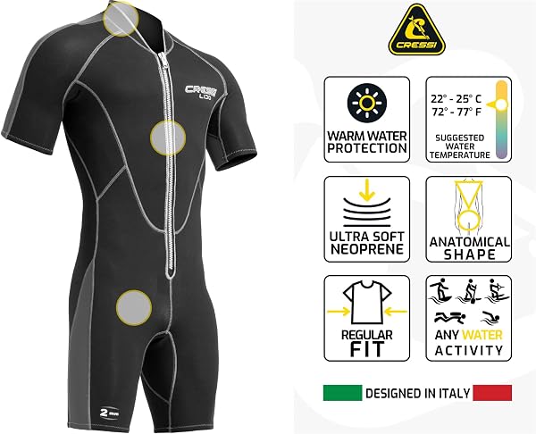 Cressi Lido Man Shorty Wetsuit 2mm - Muta Shorty per snorkeling, nuoto e sport acquatici, in Neoprene Ultra Stretch 2mm, per Uomo - 3
