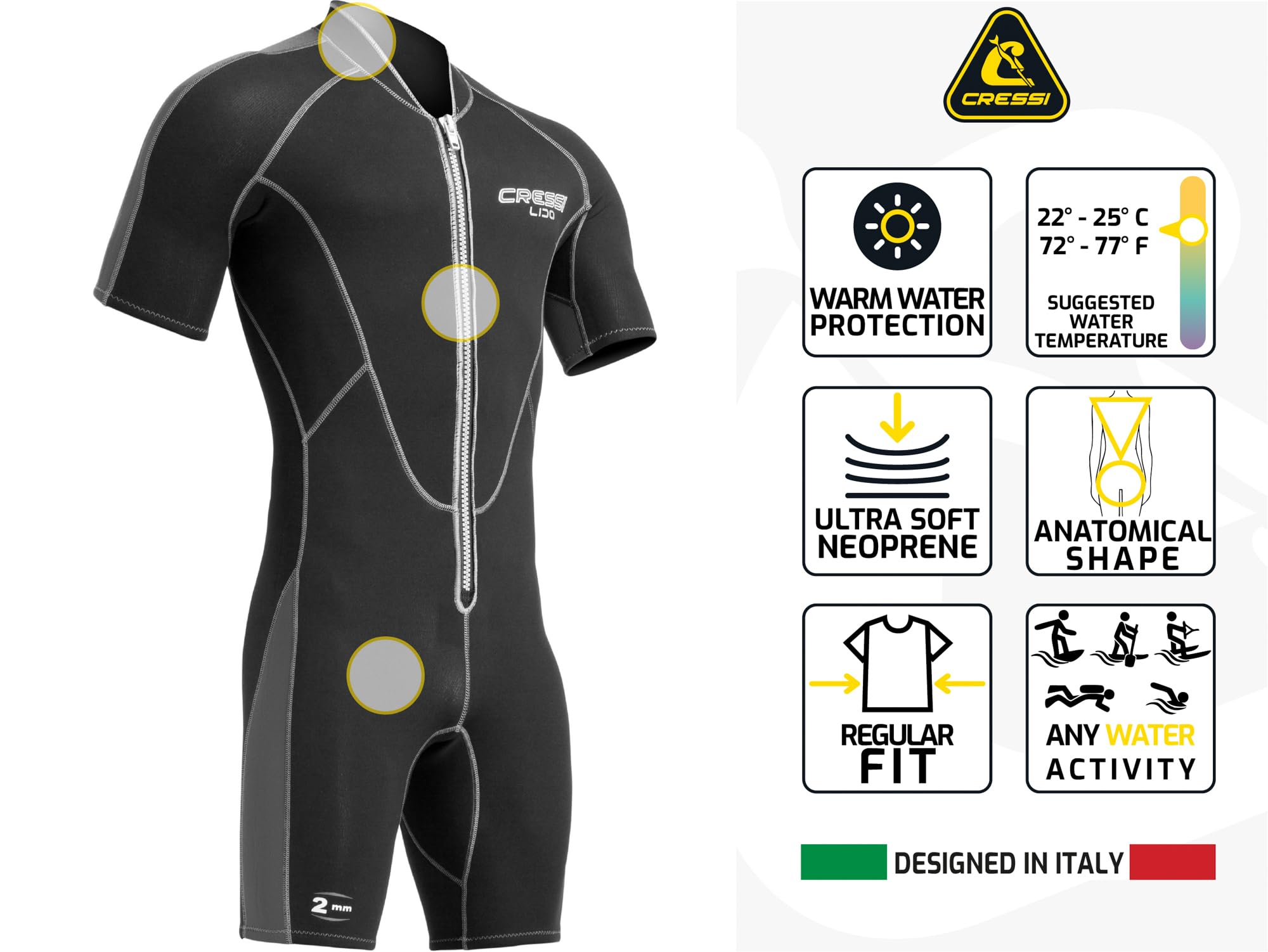 Cressi Lido Man Shorty Wetsuit 2mm - Muta Shorty per snorkeling, nuoto e sport acquatici, in Neoprene Ultra Stretch 2mm, per Uomo