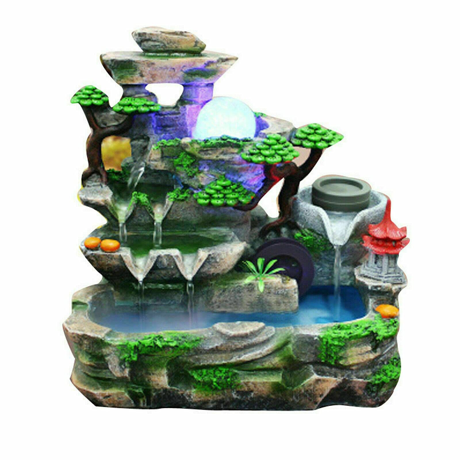 Water Fountains Indoor Relaxation Desktop Fountain Waterfall LED Mist Resin Rockery Waterfall Ornament for Office Home Bedroom Tabletop Decoration