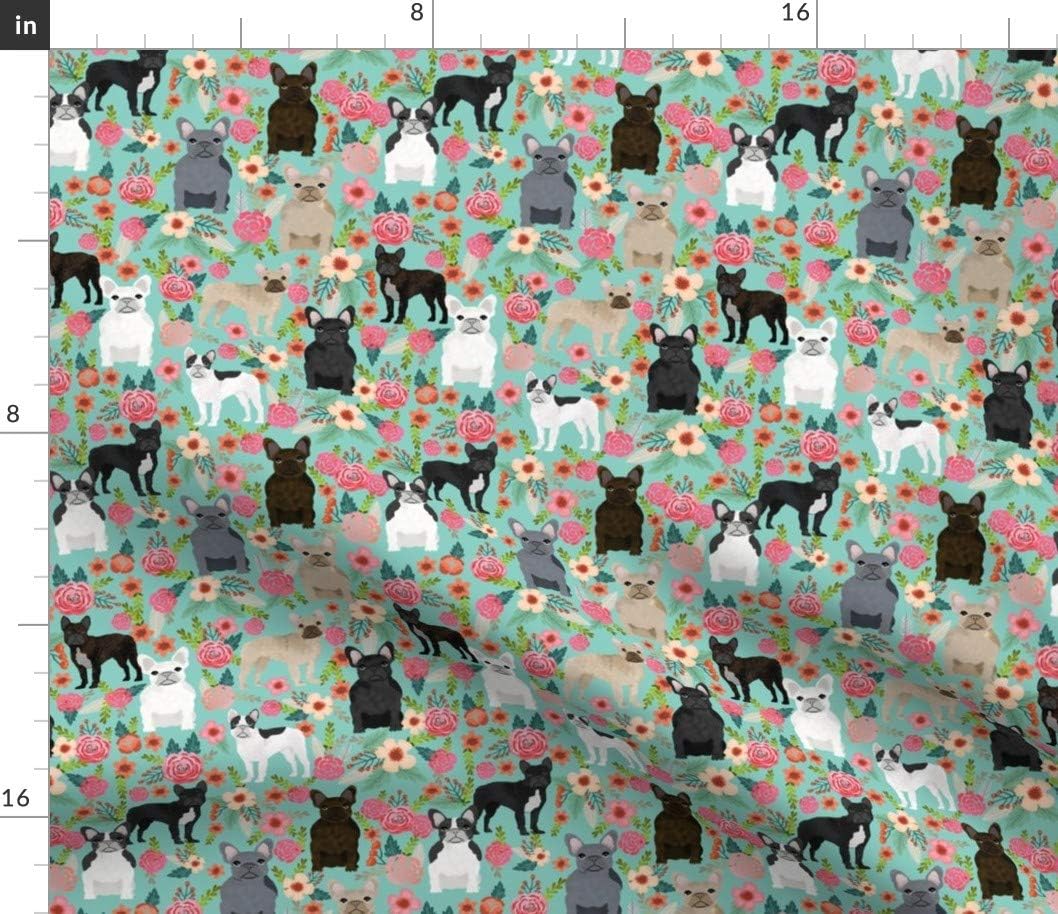 Spoonflower Fabric - Frenchie Florals Cute French Bulldogs Best Pet Bulldog Frenchies Printed on Petal Signature Cotton Fabric by The Yard - Sewing Quilting Apparel Crafts Decor