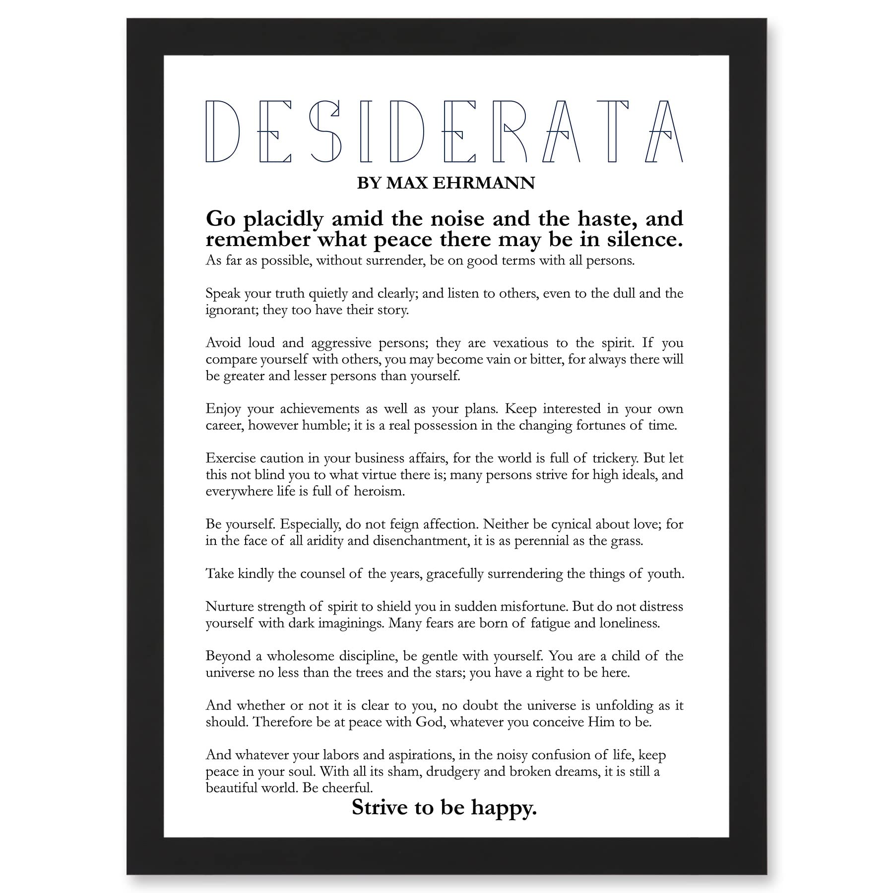 Max Ehrmann Desiderata Poetry A4 Artwork Framed Wall Art Print