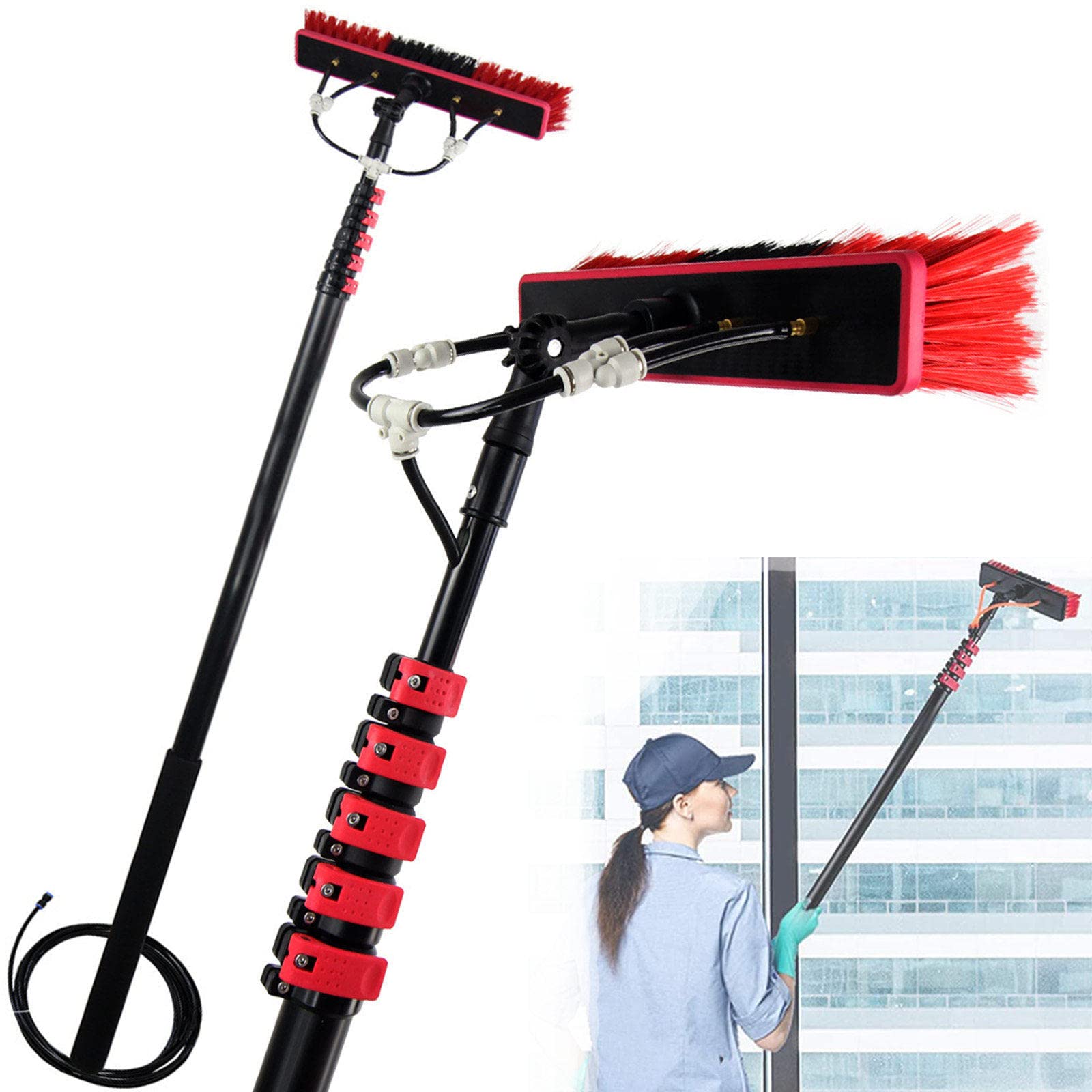 BHFLJSAQ Telescopic Window Cleaning Pole with Water Fed Brush - Extendable for Conservatory Roof & Photovoltaic Panel Cleaning, Ideal for Easy Window Cleaning