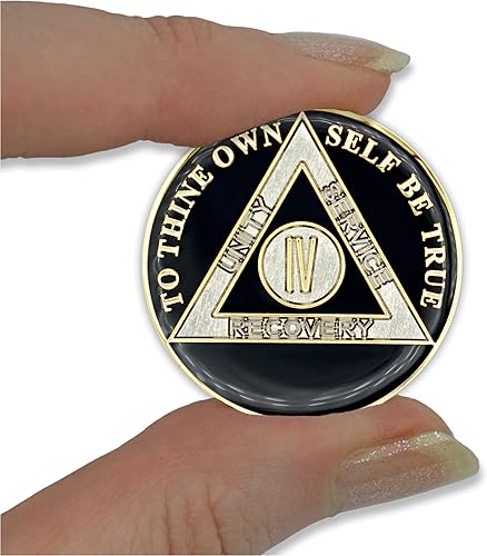Miniatura 5 de Moneda de sobriedad de 4 años  Ficha de aniversario de recuperación de chip AA Triplate (negro)