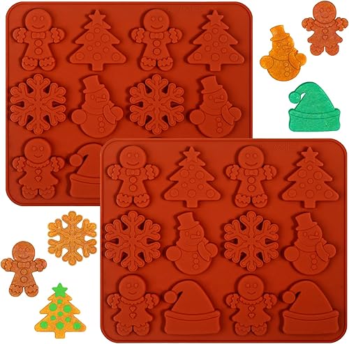 Moldes de galletas de Navidad, 2 moldes de silicona para galletas de Navidad, molde para pastel de Navidad, 12 cavidades, hombre de jengibre, árbol