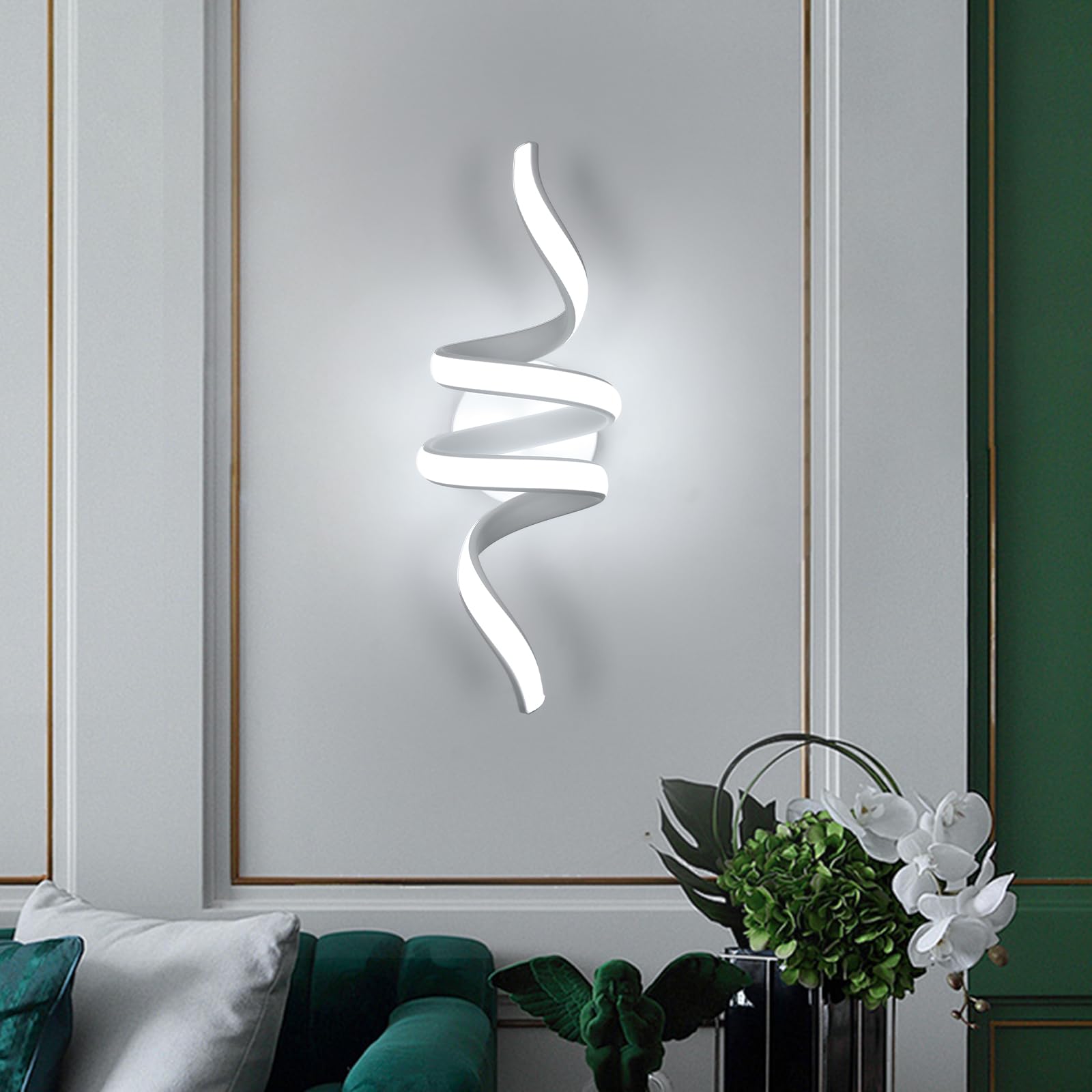 Applique da Parete Moderne, Lampada da Parete Interno Bianco in a Spirale 24W 2700LM, Lampada a Muro Design in Alluminio per Camera da Letto Soggiorno Scale Corridoio, Luce Bianca Fredda 6500K