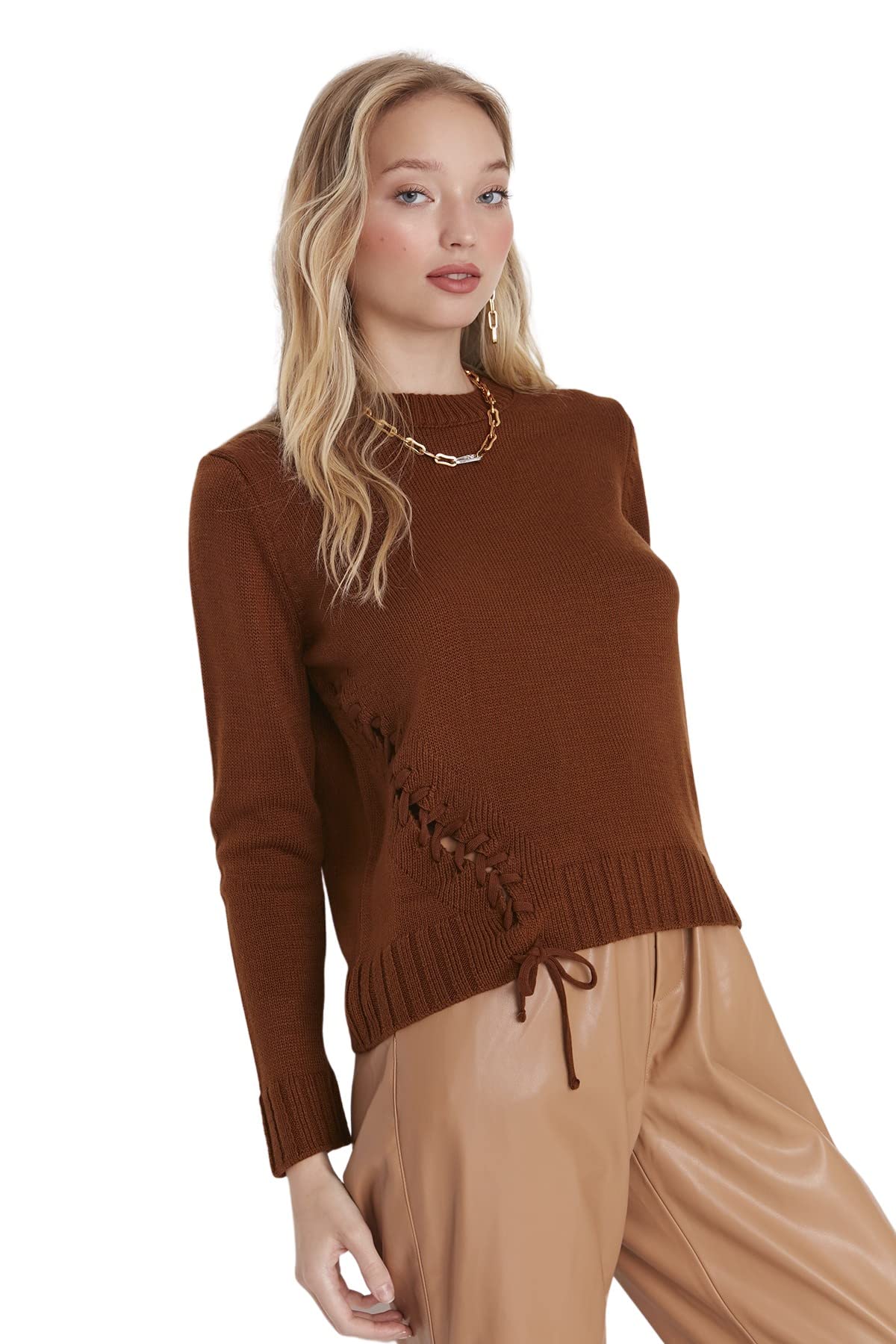 Trendyol FeMan Regular fit Basic Crew Neck Knitwear Sweater Brown