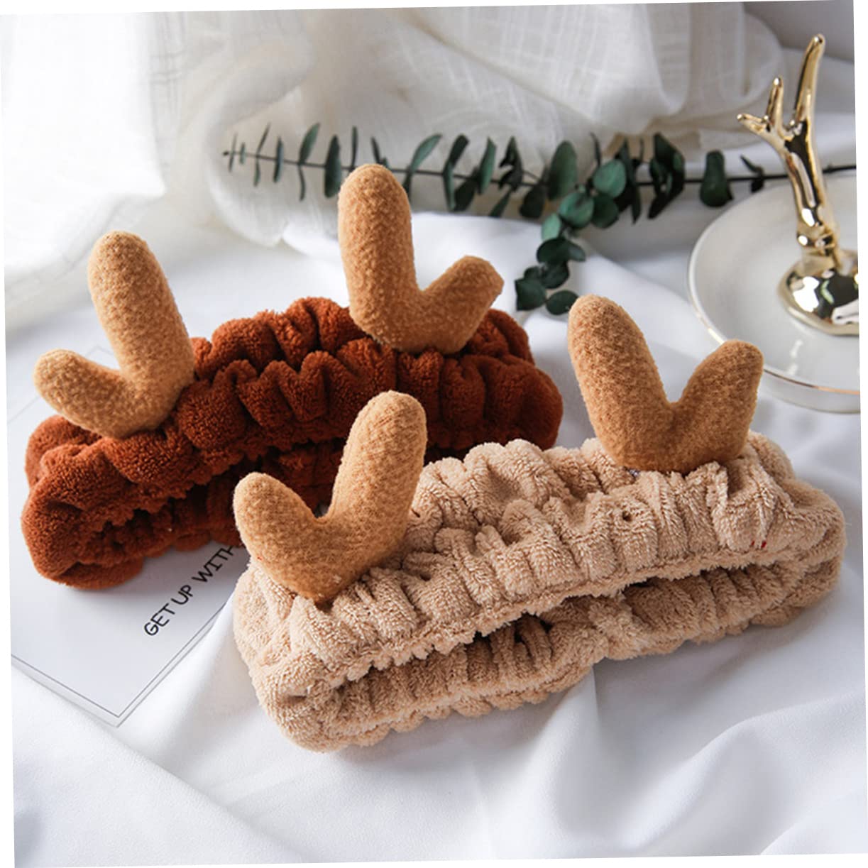 Beavorty 1PCS Reindeer Christmas Headband Antler Headband Plush Wash Face Spa Headwrap Adjustable Animal Ear Ladies Hairhoop Plush Hairband Miss With Ears Bath Towel for Costume Party - Image 4