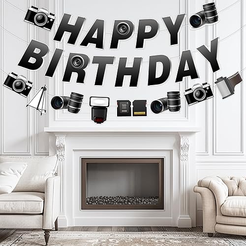Miniatura 3 de Decoración de fiesta de cumpleaños para fotógrafo, guirnalda con temática de fotografía, pancarta de feliz cumpleaños, guirnalda de cámara para