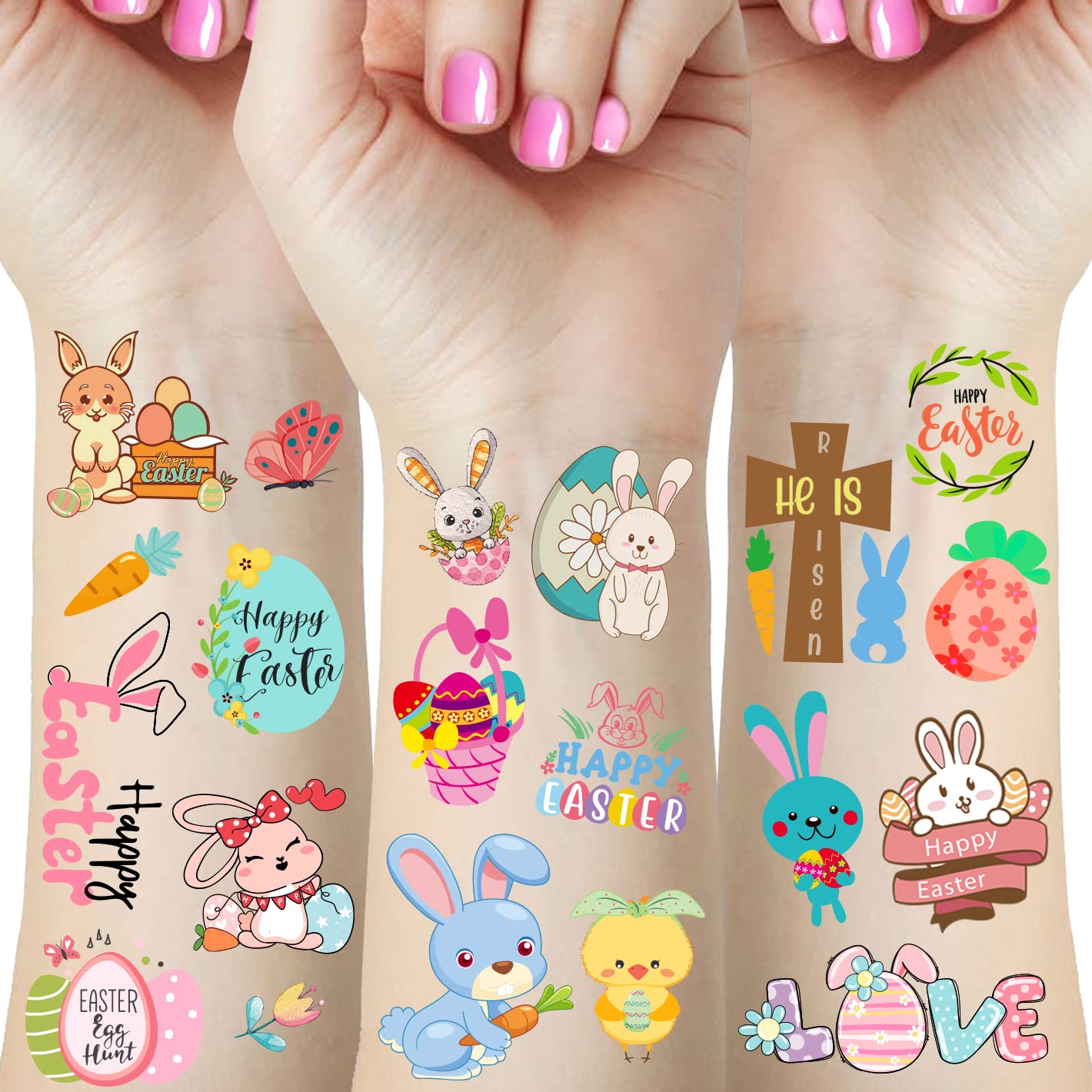 80+ Pieces Easter Egg Tattoos for Kids, 10 Sheets Easter Bunny Egg Tattoo Stickers for Easter Party Decorations Favors Supplies